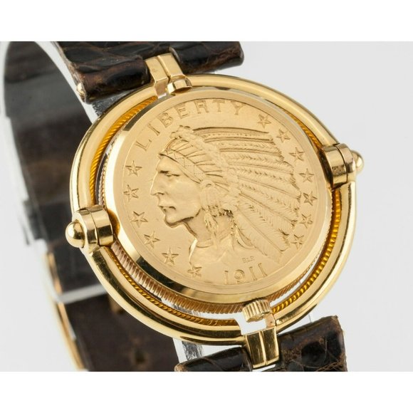 Corum 18k Yellow Gold $5 Half Eagle Quartz Coin Watch w/ Rotating Bezel - Picture 6 of 10